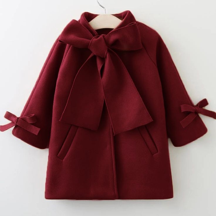 Meroon Bowknot Melton Coat