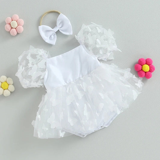 Butterfly Romper and Headband White 