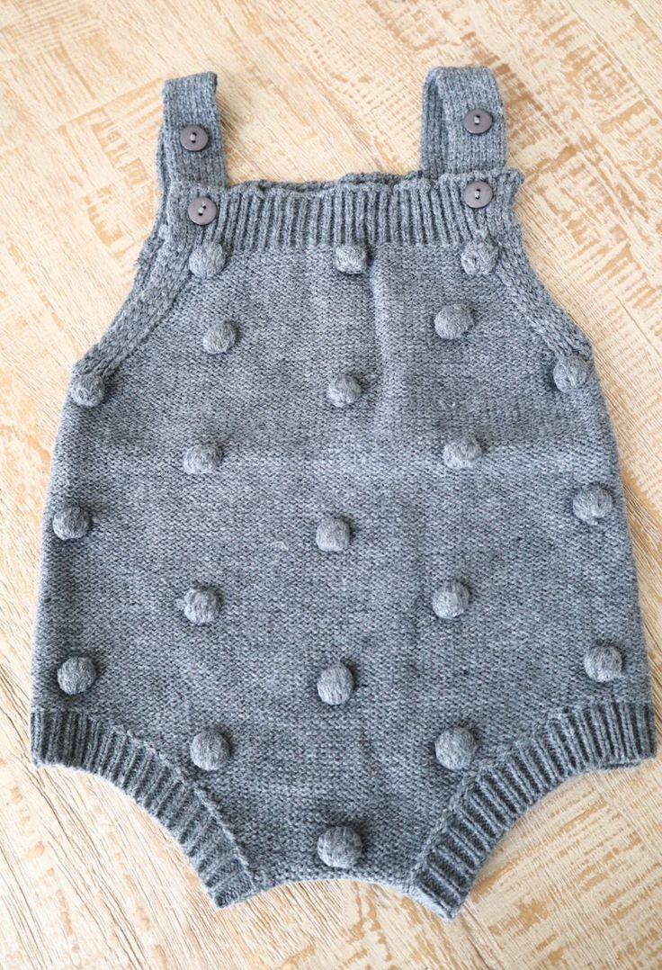 Gray Popcorn Knitted Romper