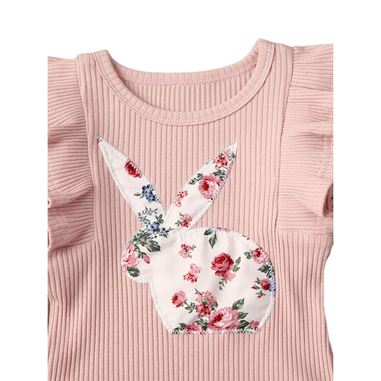 Ribbed Bunny Floral Romper and Bowknot Pants 100074