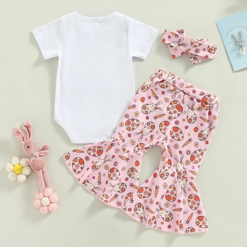Baby Bunny Romper with Bellbottoms and Headband Pink