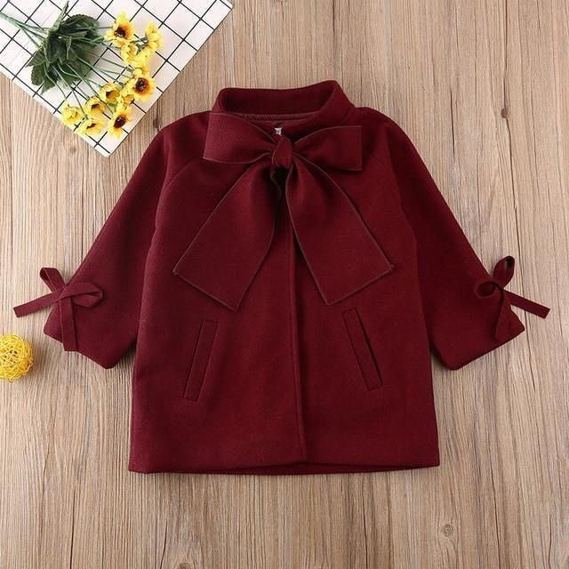 Meroon Bowknot Melton Coat