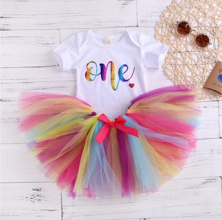 Birthday Outfit Romper with Rainbow/ Unicorn Tutu