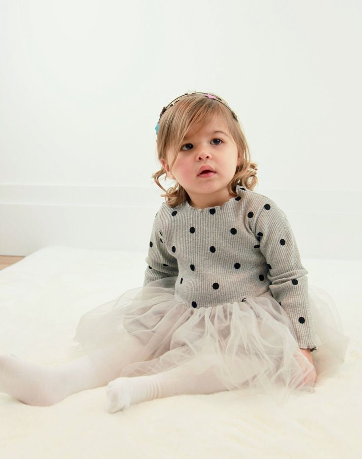 Gray Polka Dress with Romantic Tutu