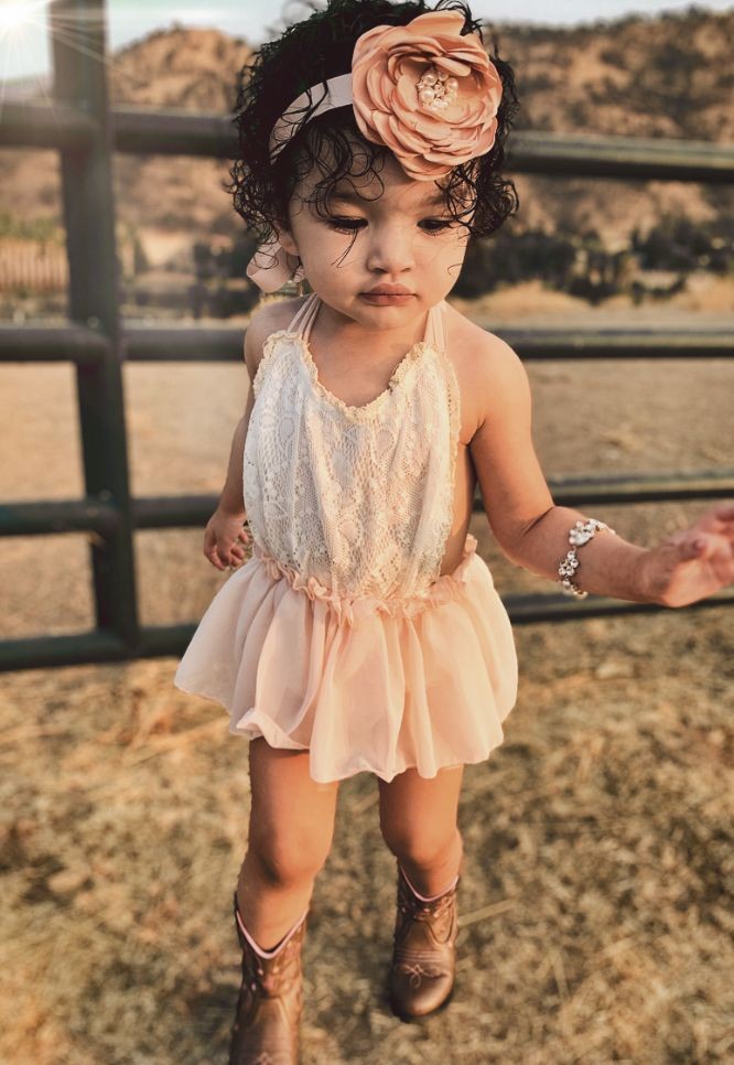 Lace Ruffle Romper with Floral Belt/Headband 1000470