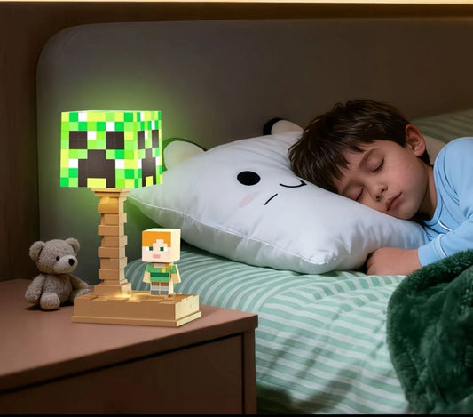 Minecraft Creeper Night Light Lamp – Pixel Block Bedside Lamp with Character Figure