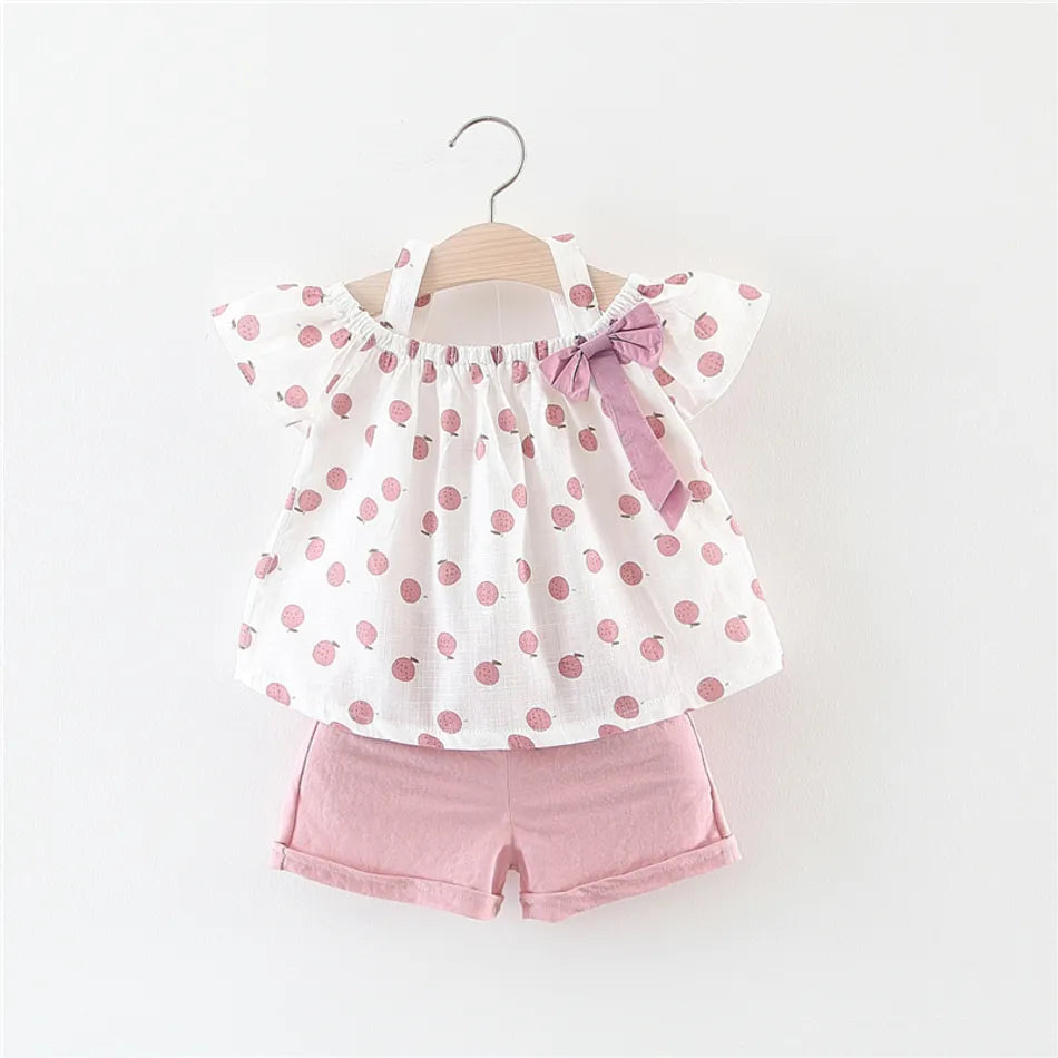 Girls Fruit Print Bow Top and Shorts Set