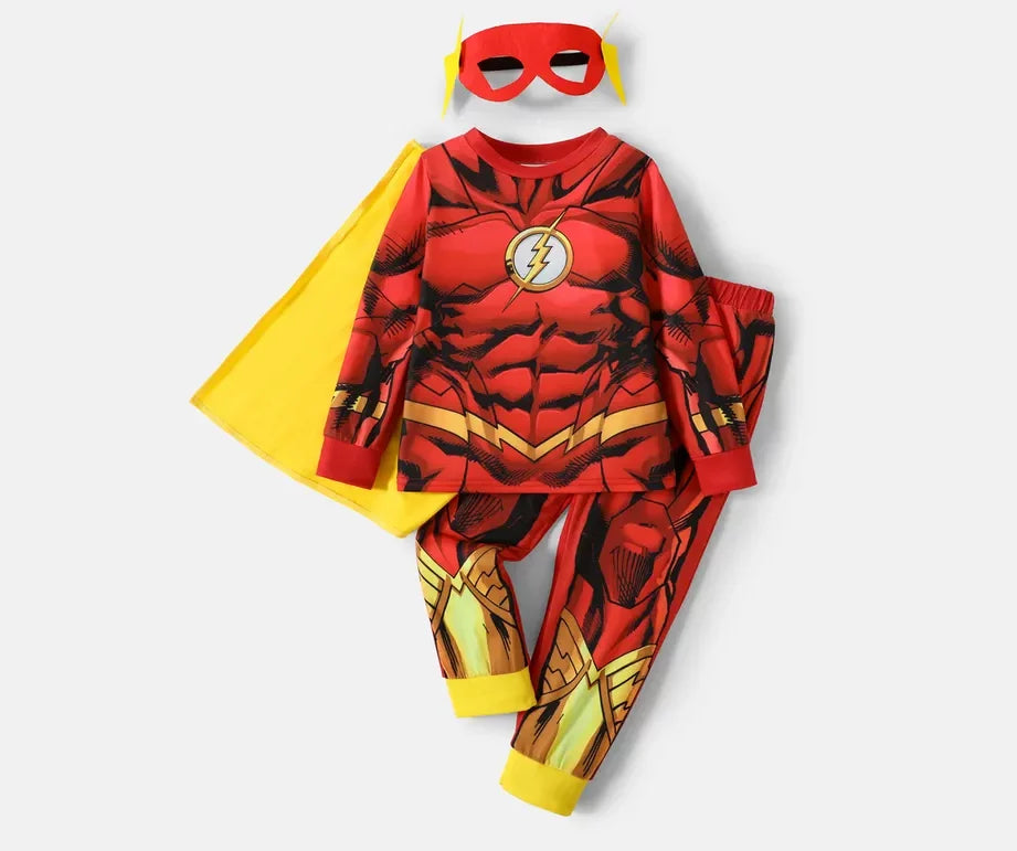 3-piece Red Super Heroes Cosplay Costume Set with Cloak and Face Mask