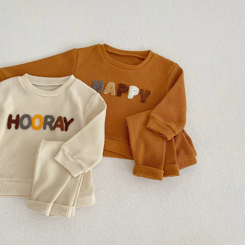 Mustard Happy Crewneck Gender Neutral Activewear Set