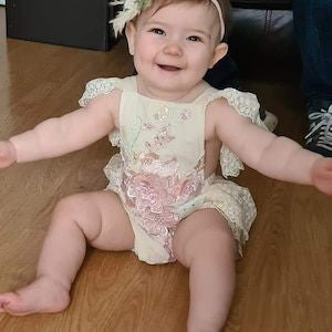 Pink Floral Embroidered Lace Romper 1001158