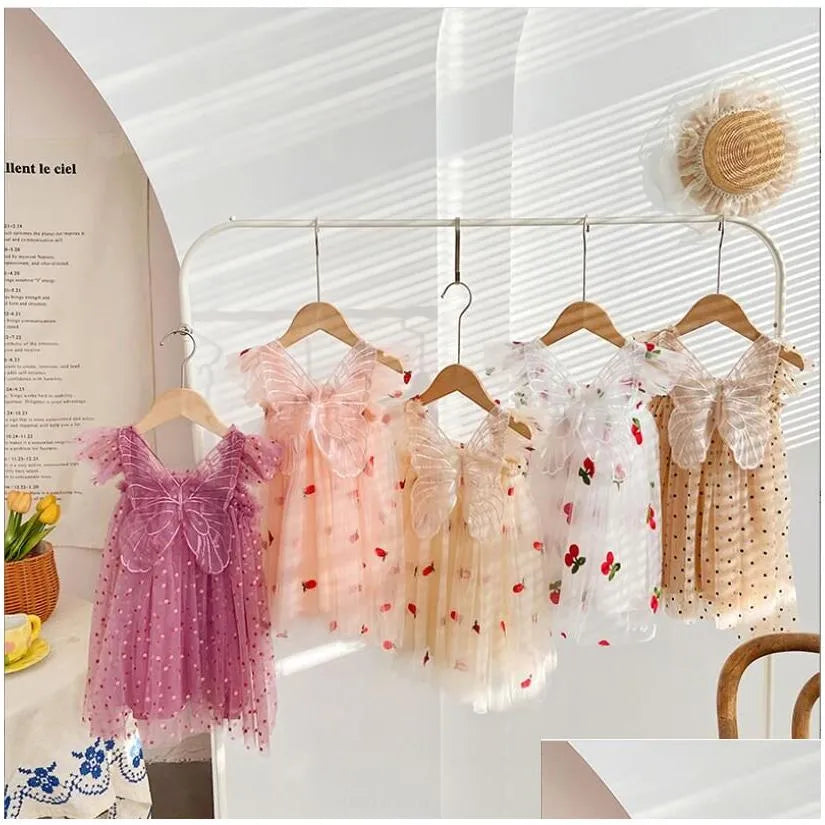 Champagne Polka Lace Butterfly Tulle Dress 1001154