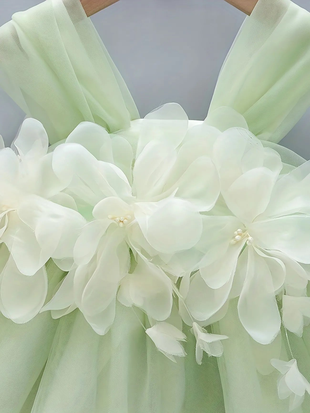 Chai Green Tulle Dress with Floral Detail