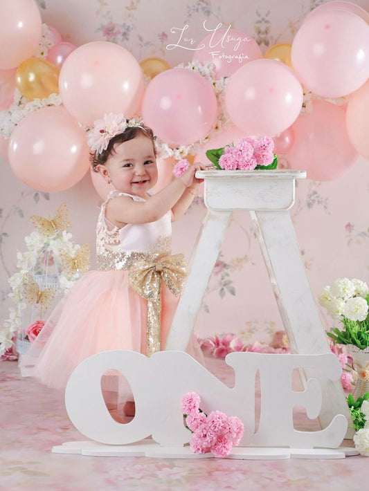 Peachy Pink Lace Dress with Sequins Bow