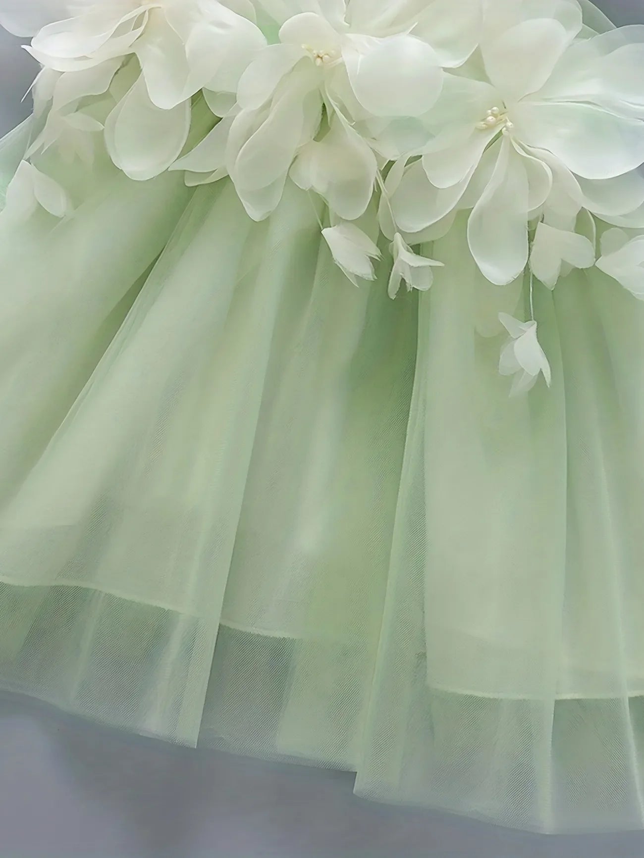 Chai Green Tulle Dress with Floral Detail