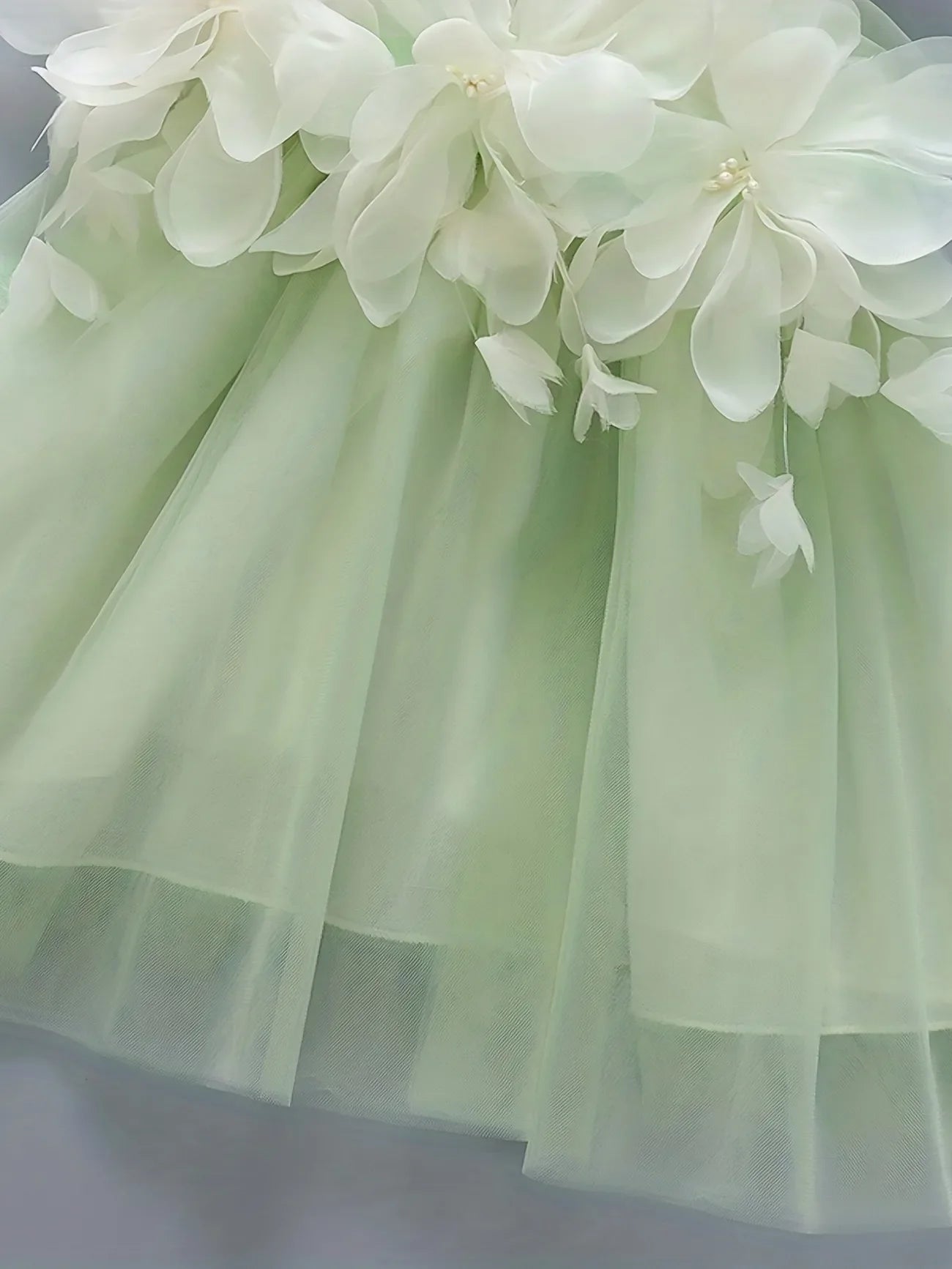 Chai Green Tulle Dress with Floral Detail 1001177