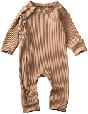 Camel Ribbed Romper with Side Zipper #2000303