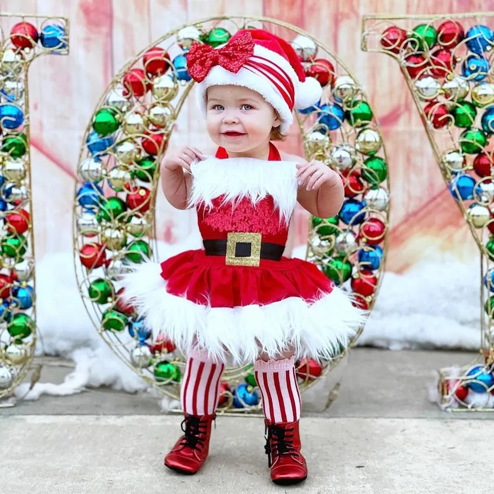 Santa Romper with Fux Fur Tutu