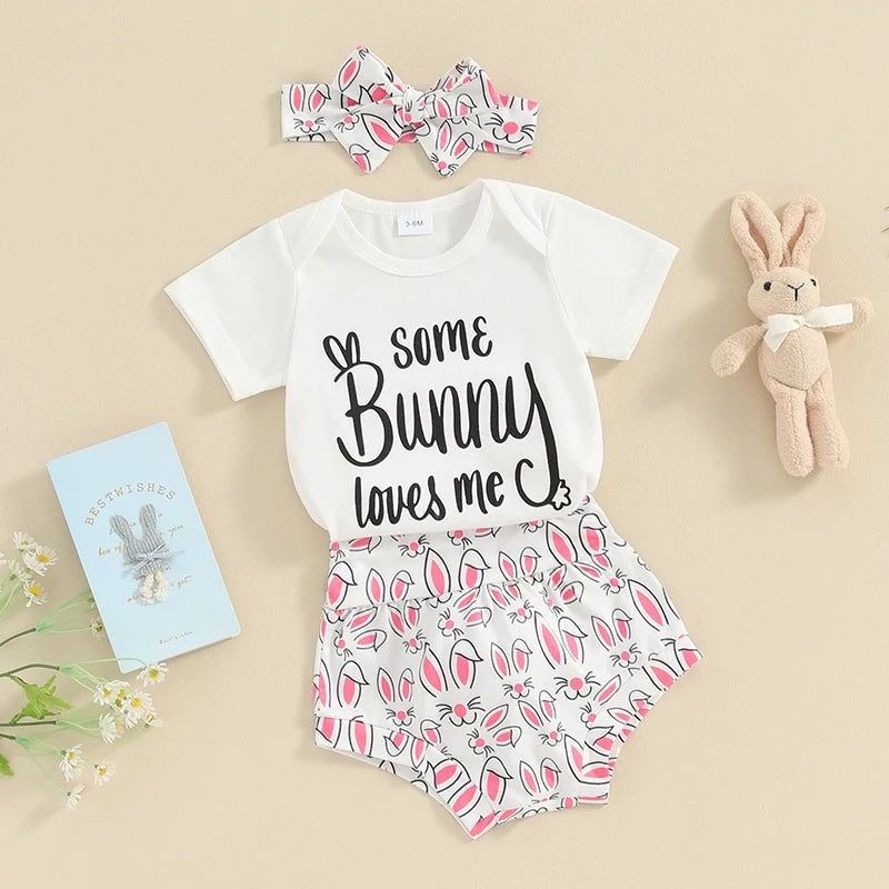 Some Bunny Loves Me Romper  with Fluffy Tail Bloomer and Headband