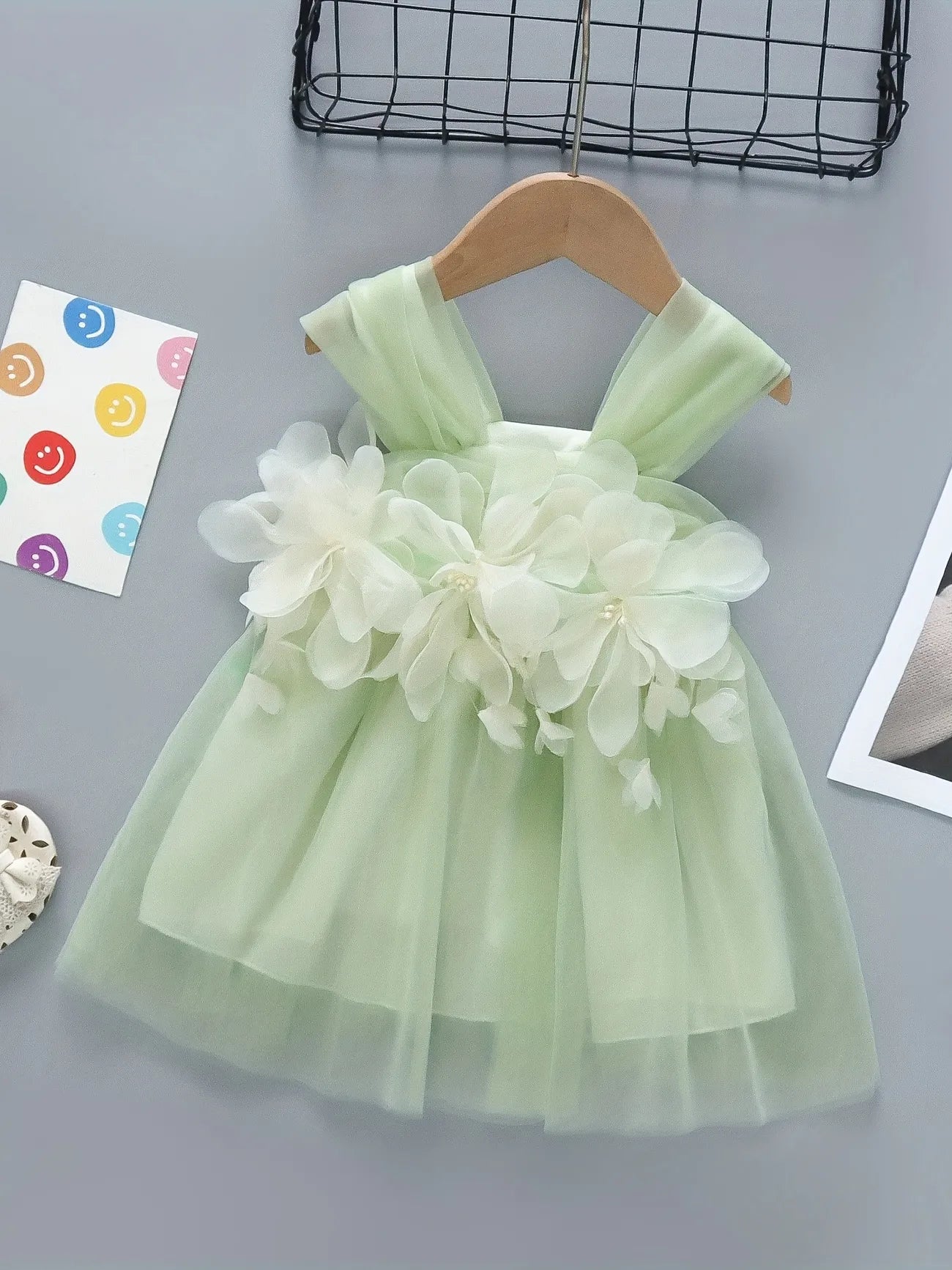 Chai Green Tulle Dress with Floral Detail