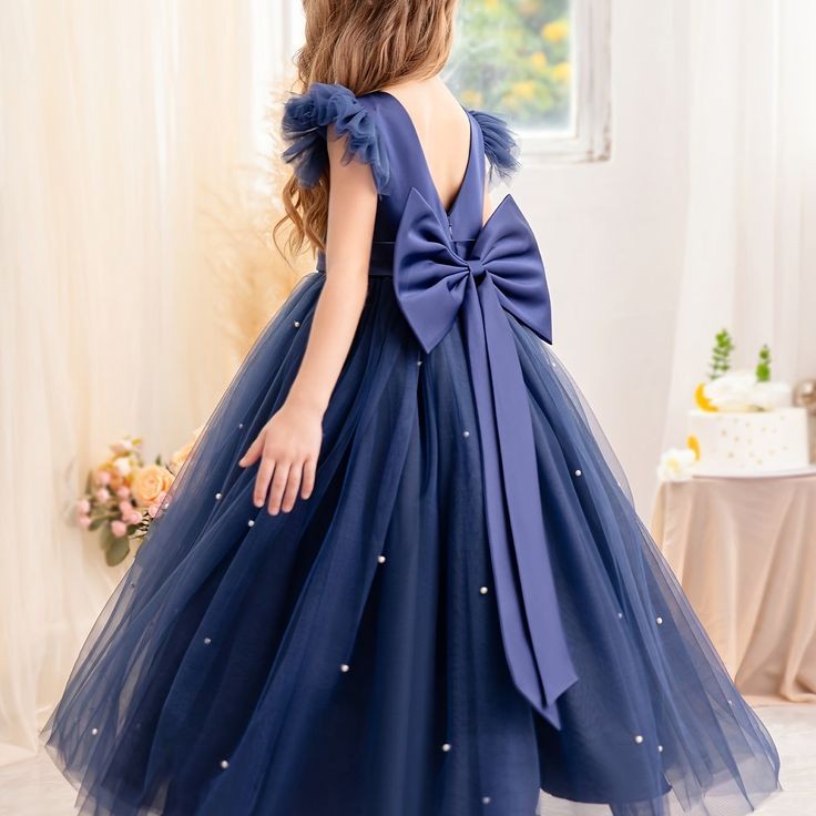 Navy Special Occasions Dress Ball Gown with Pearls 