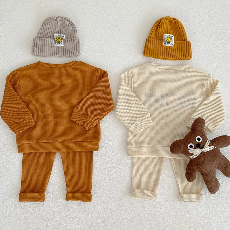 Mustard Happy Crewneck Gender Neutral Activewear Set