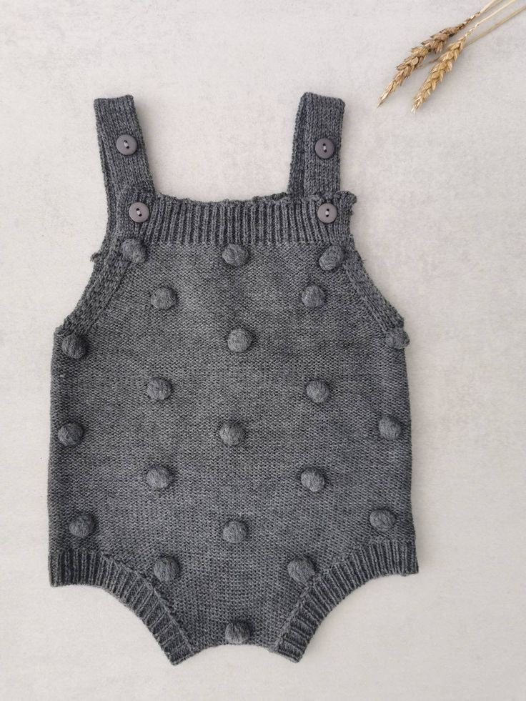 Gray Popcorn Knitted Romper