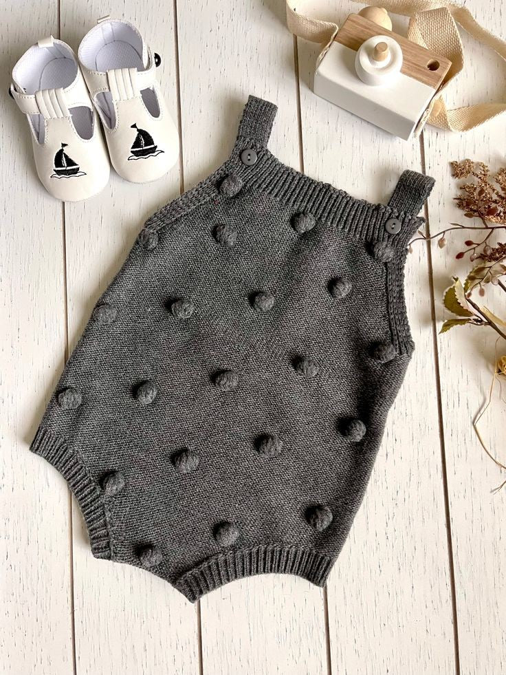 Gray Popcorn Knitted Romper