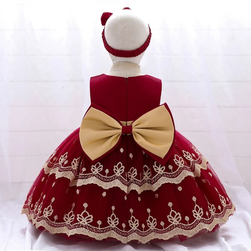 Maroon And Gold Embroidered Special Occasions Ball Gown