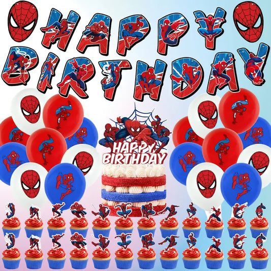 alt="Spider Red Web-Themed Party In a Box 3-Packages – Birthday Bash Box decorations and party favors"

