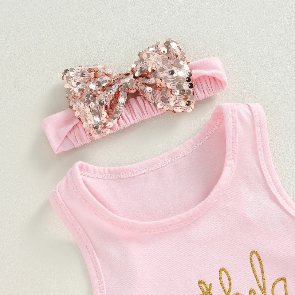 Birthday Princess Top with Sequins Shorts and Headband 