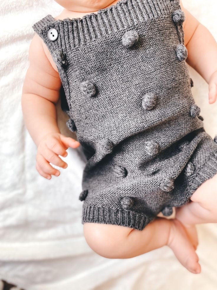 Gray Popcorn Knitted Romper