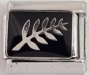 Black Silver Leaf 9mm Charm