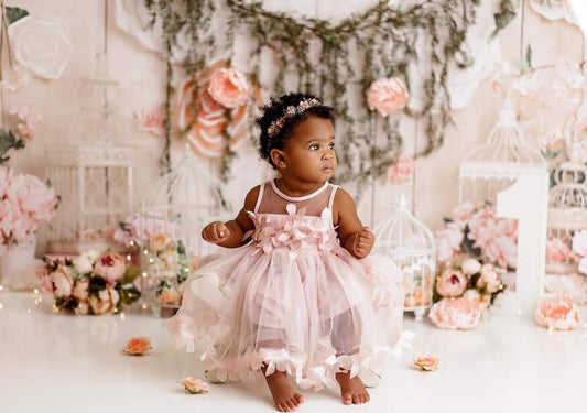 Pink 3D Ruffle Floral Dress #1000130
