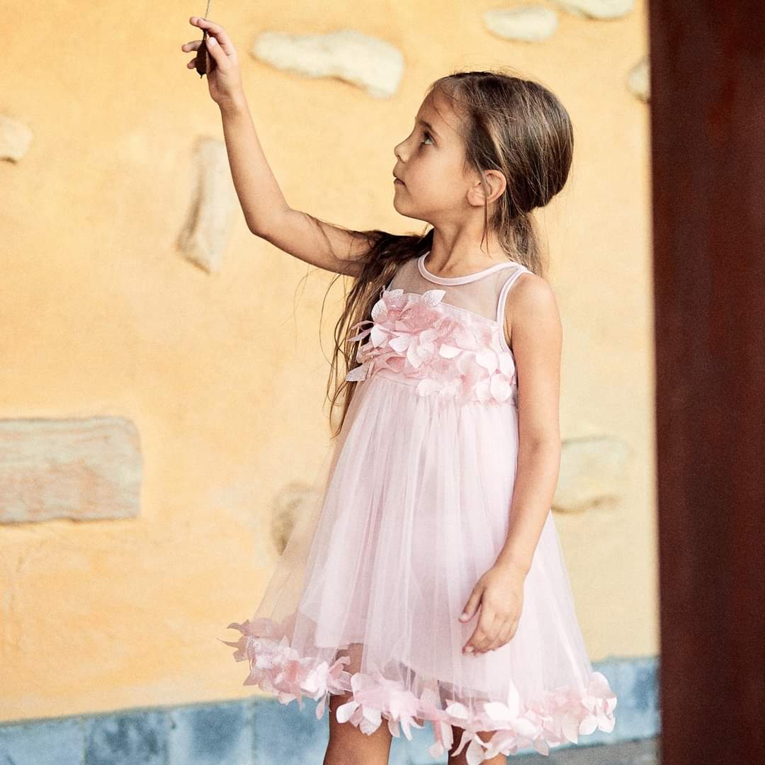 Pink 3D Ruffle Floral Dress #1000130