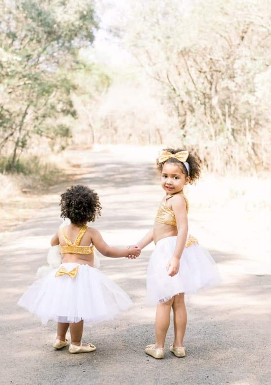 Gold Sequins Crop Top with Tutu and Headband