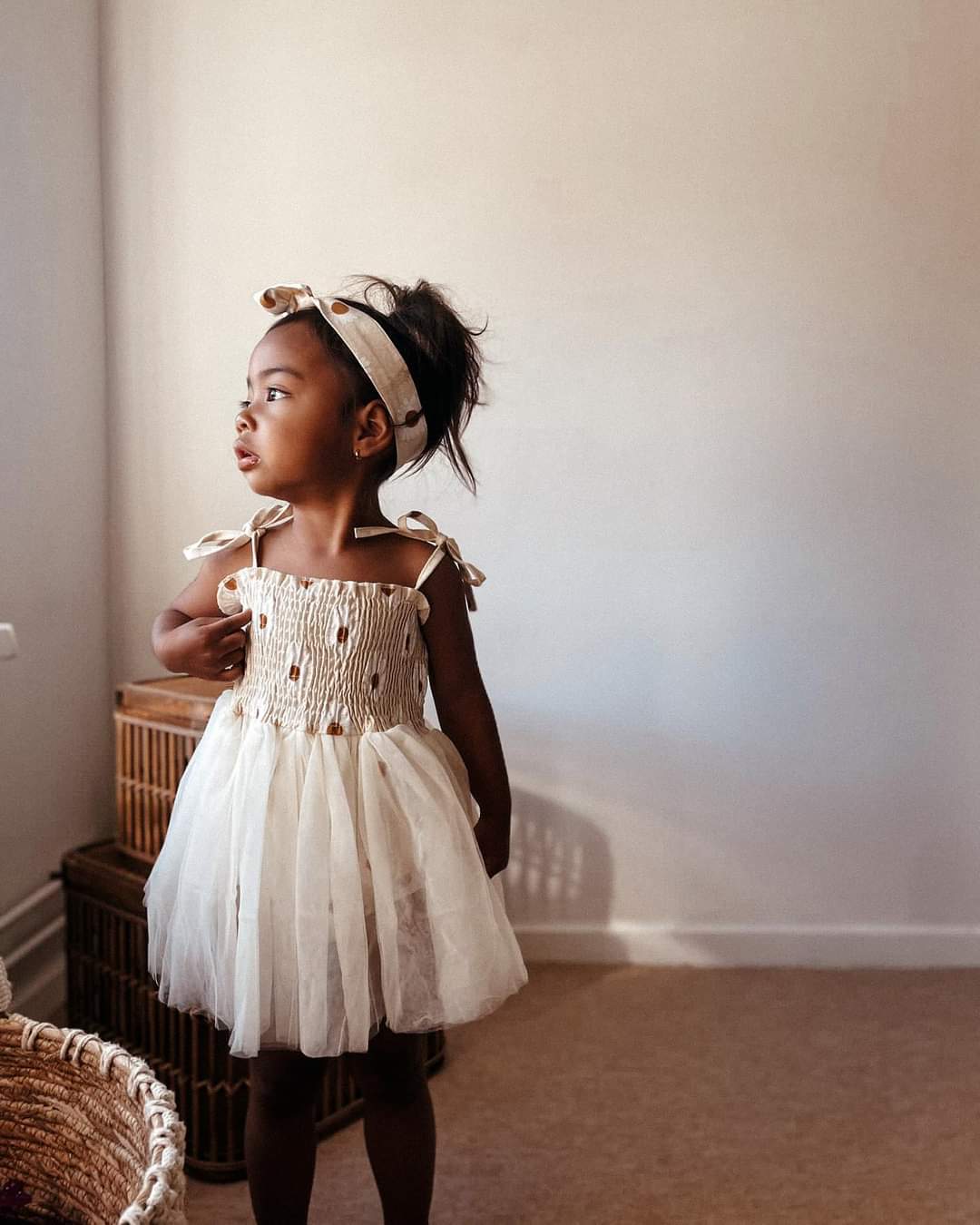 Off White Strappy Daisy Tulle Dress 1001157