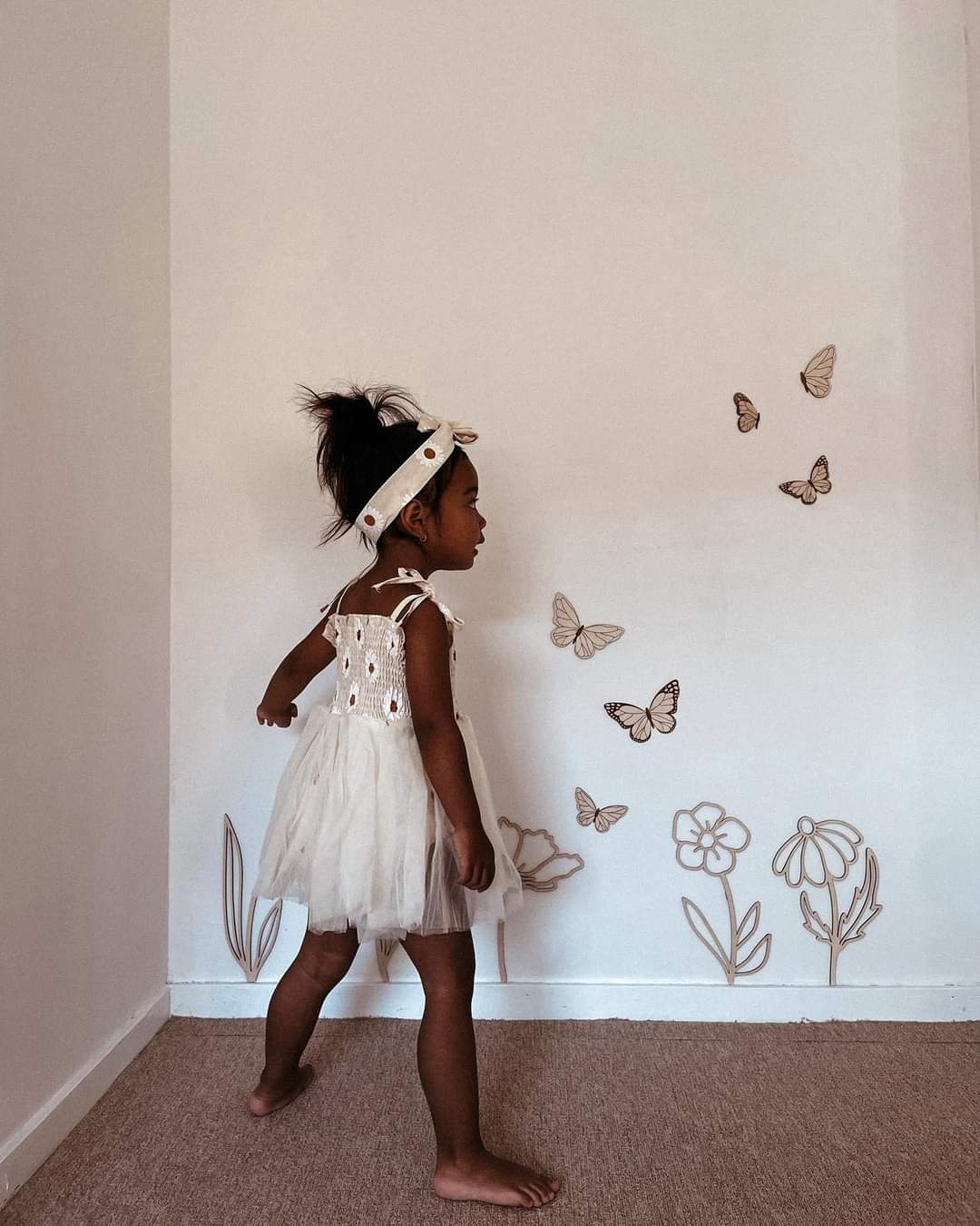 Off White Strappy Daisy Tulle Dress 1001157