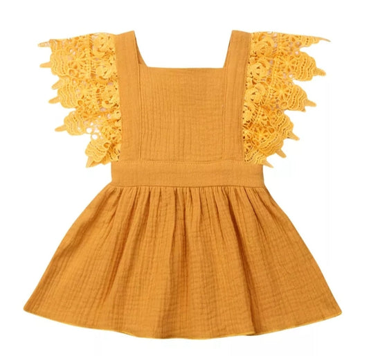 Yellow Lace Sleeved Dress
