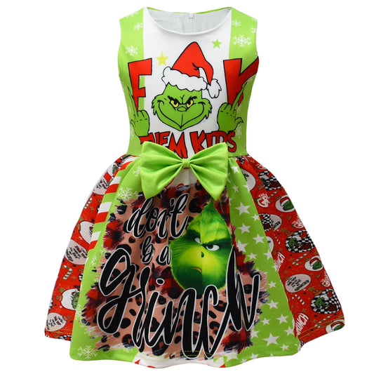 Grumpy Mean Grinch bow dress for Girls 