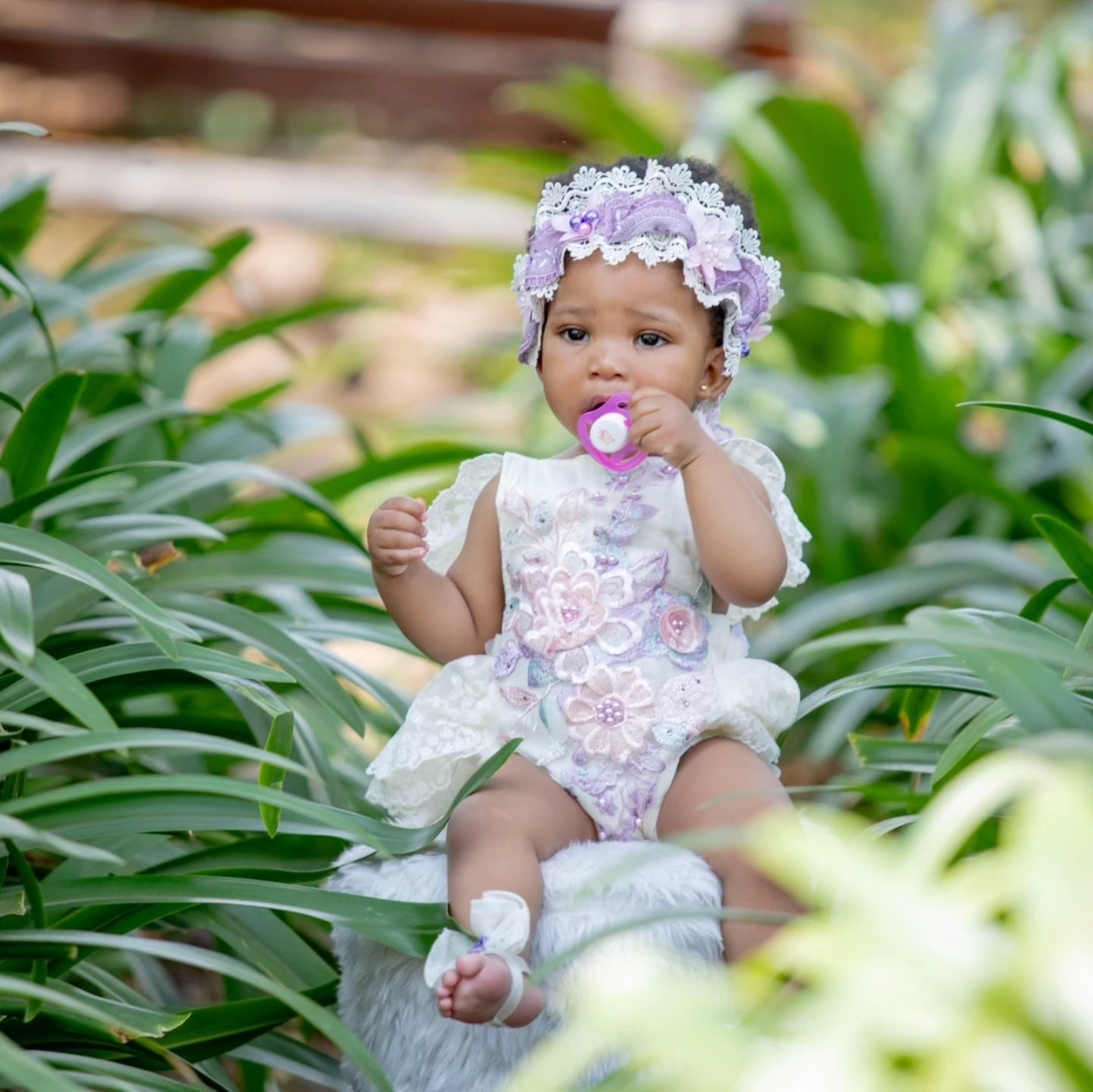 Purple Floral Embroidered Lace Romper