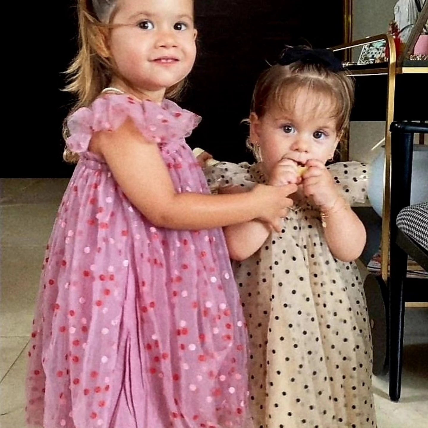 Champagne Polka Lace Butterfly Tulle Dress 1001154