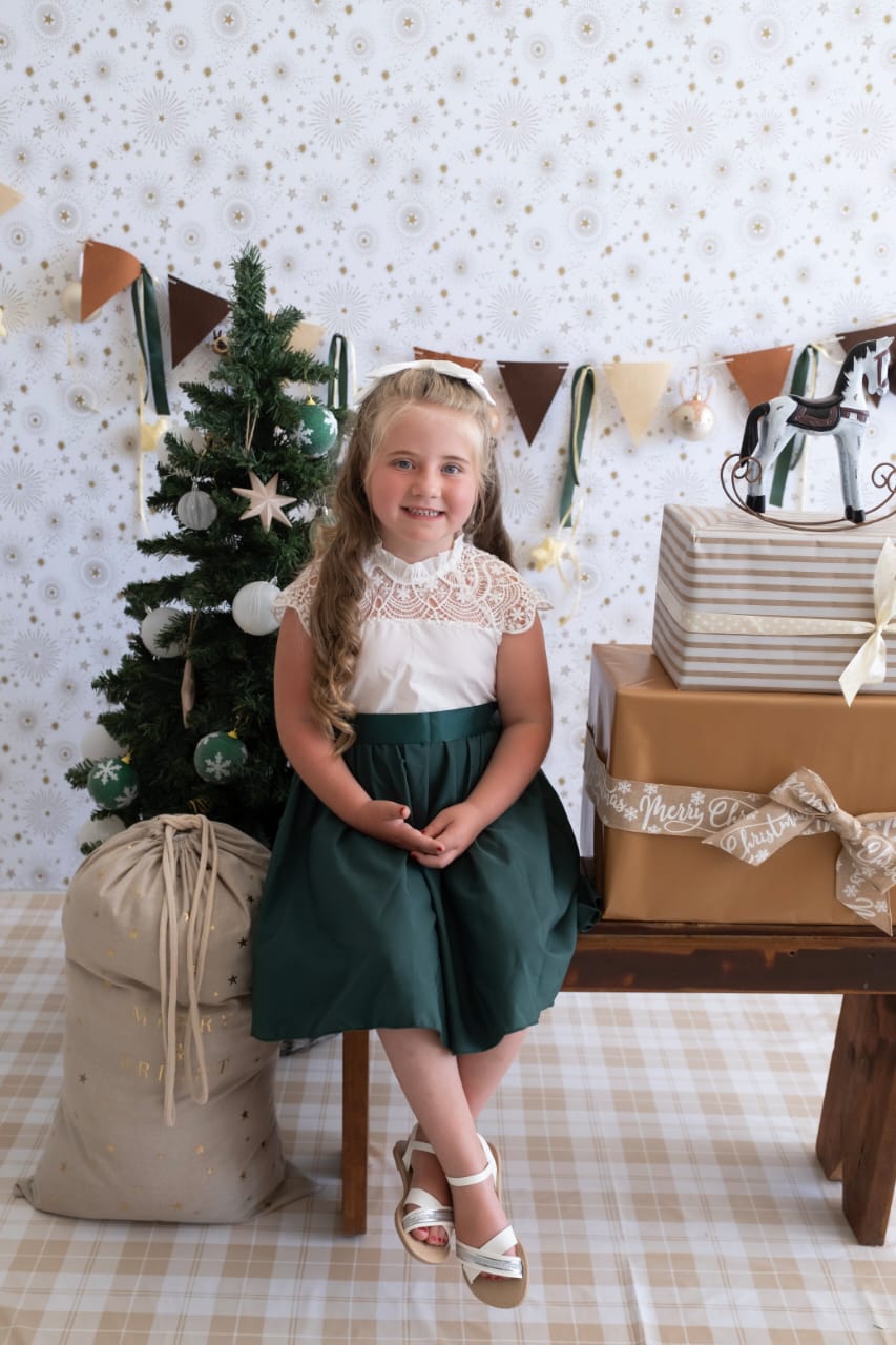 White Lace Forest Green Dress 1001150