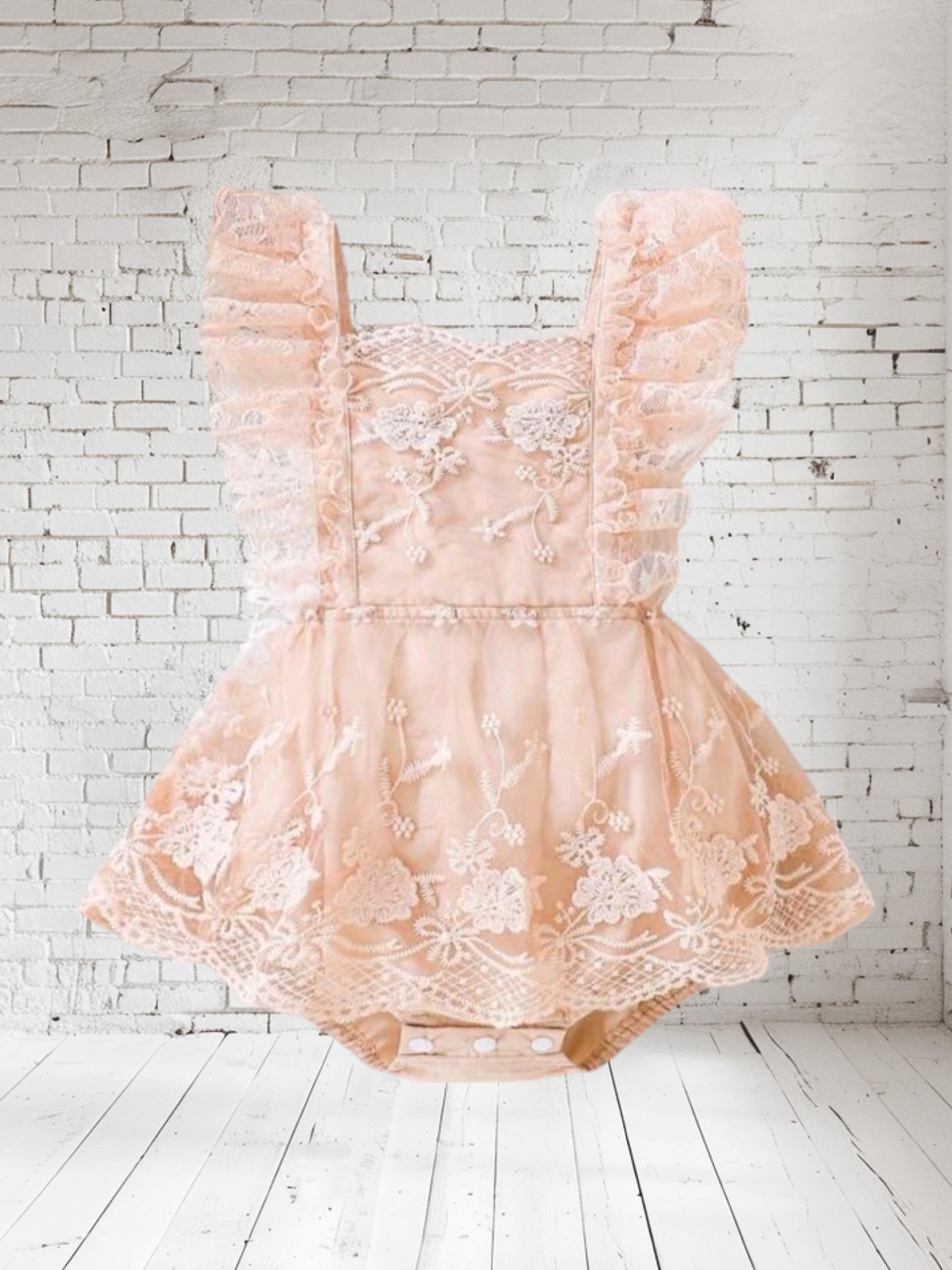 Peachy Pink Romper Dress with Embroidered Mesh Overlay 1000374