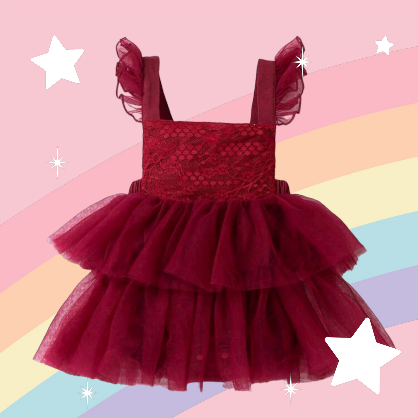 Maroon Multi-Layered Mesh Ruffle Romper and Headband 1000426