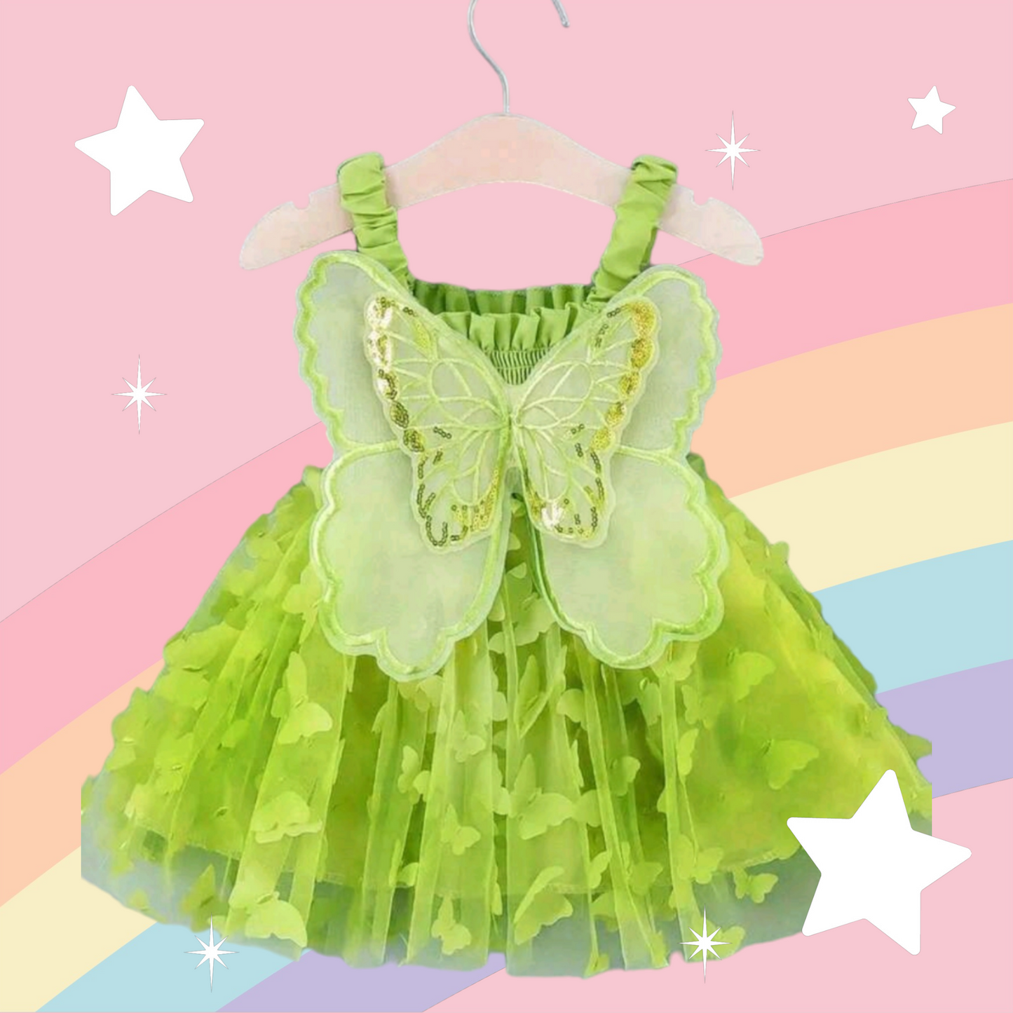 Lime Green Mesh Butterfly Dress 