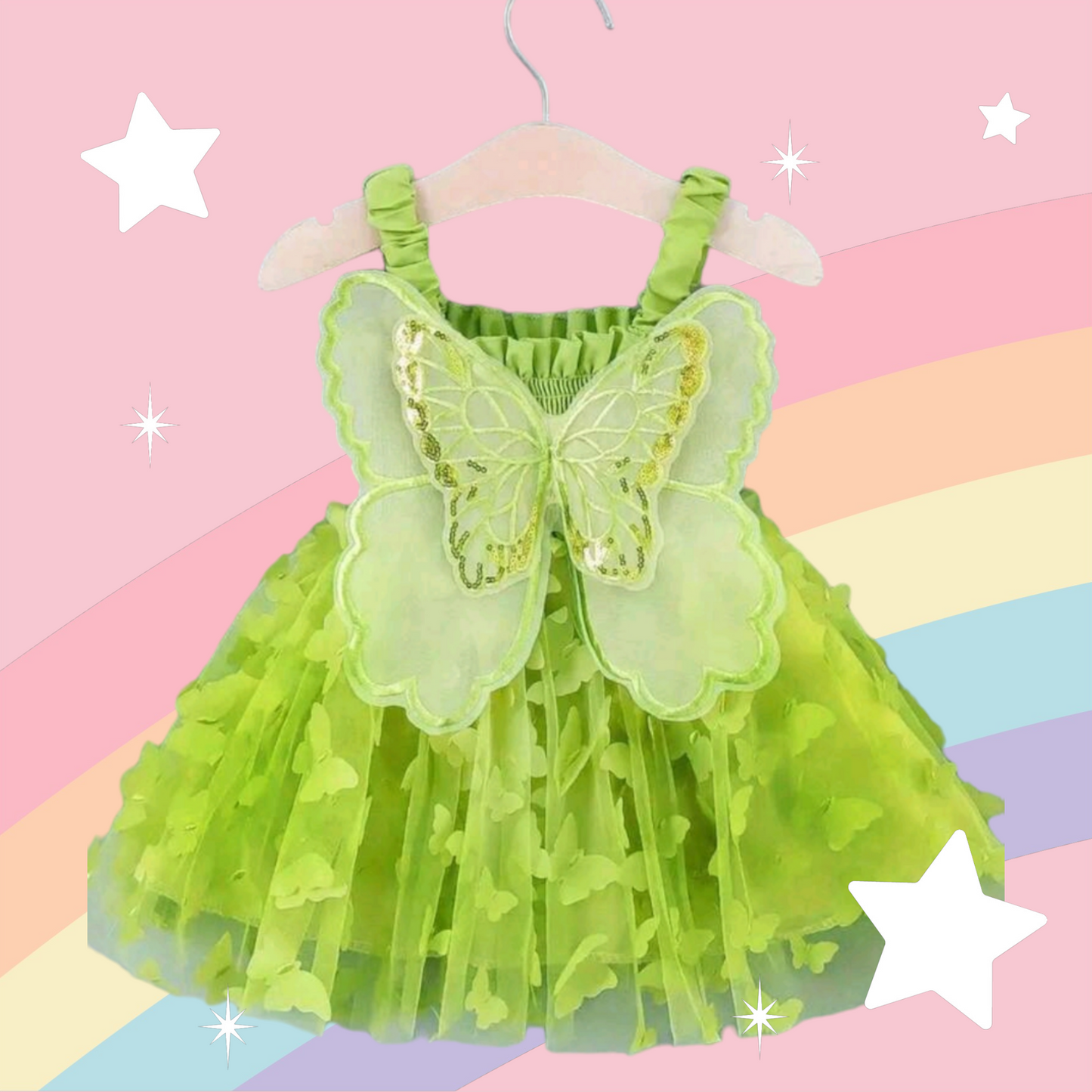 Lime Green Mesh Butterfly Dress 1000566