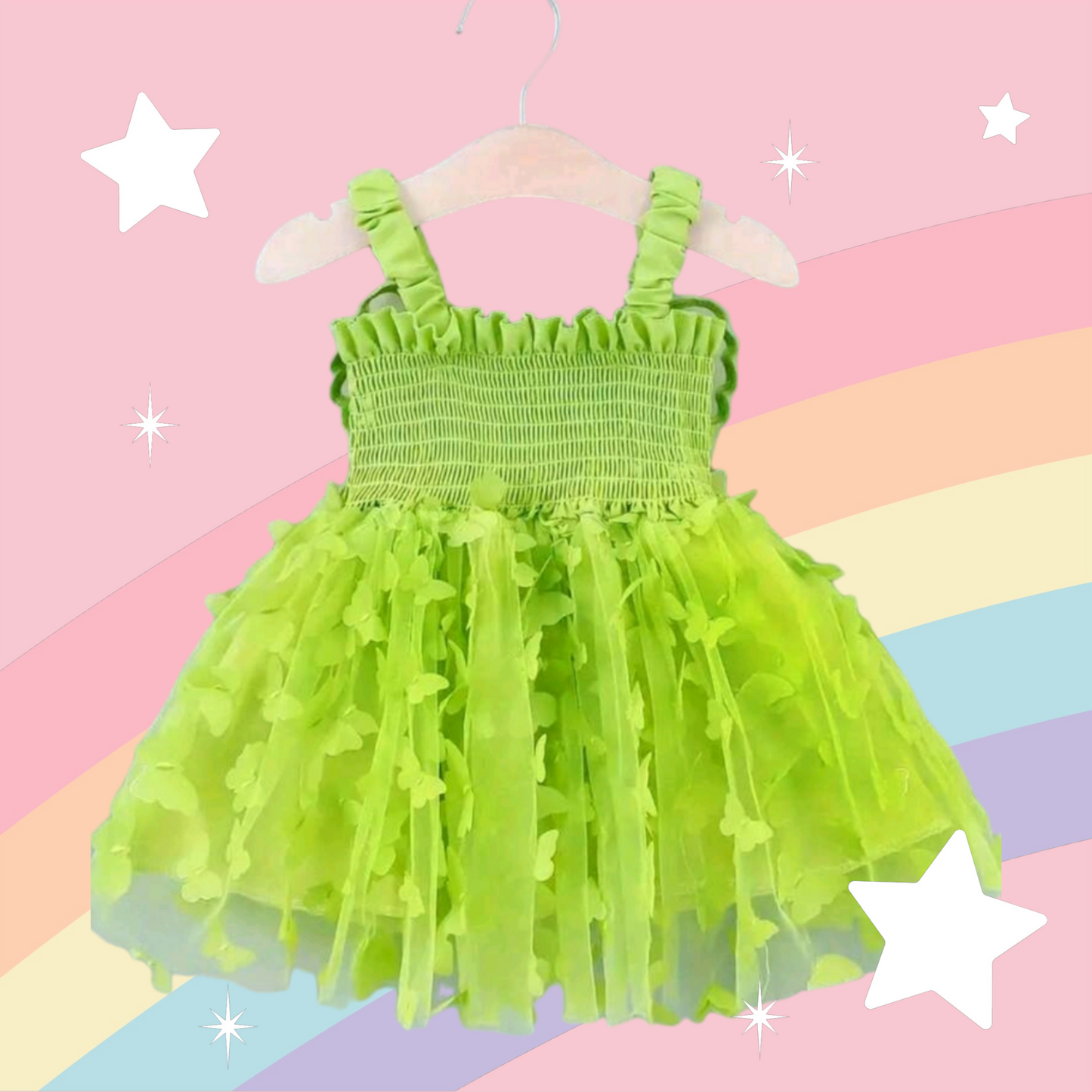 Lime Green Mesh Butterfly Dress 