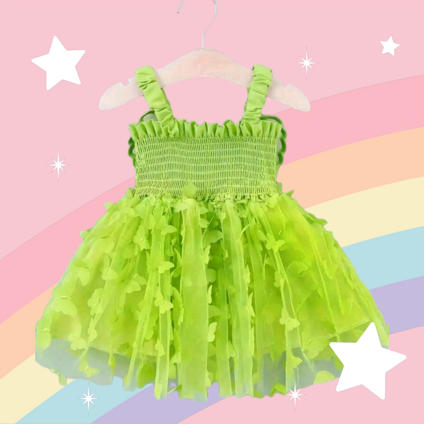 Lime Green Mesh Butterfly Dress 1000566
