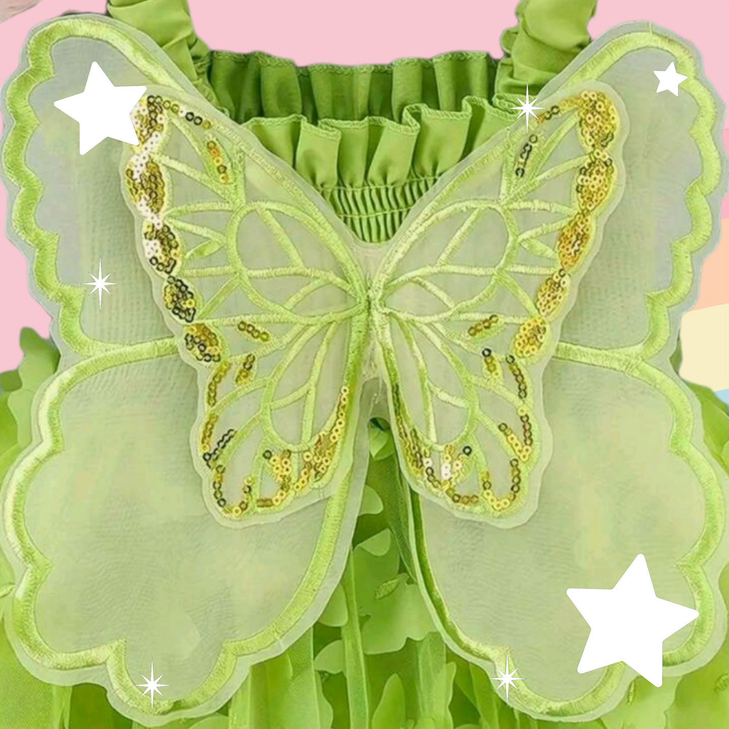 Lime Green Mesh Butterfly Dress 