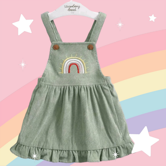 Sage Rainbow Dungaree Corduroy Dress